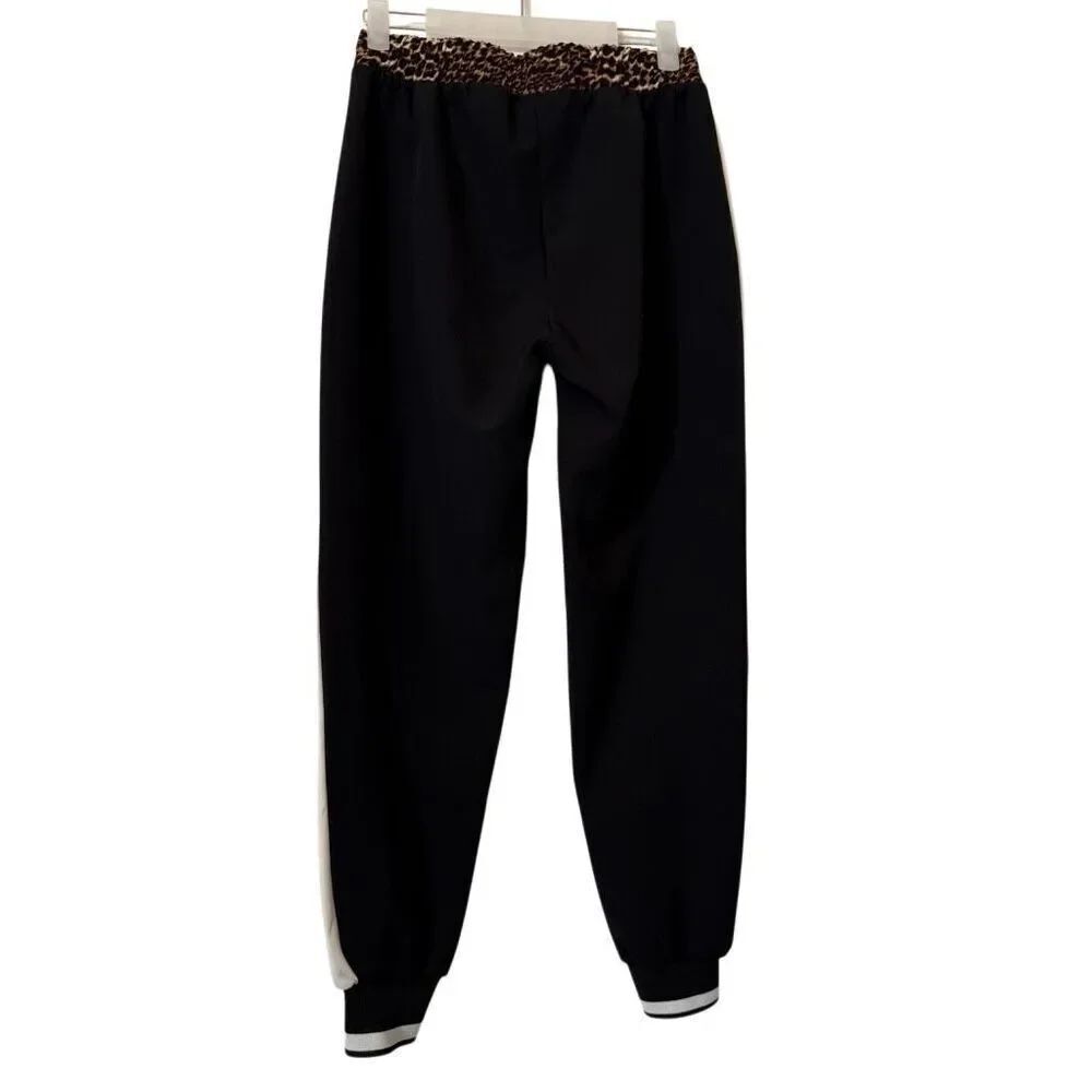 Zara Basic Elastic Waist Cheetah Print Trim Pull-on Jogger Pants Black XS